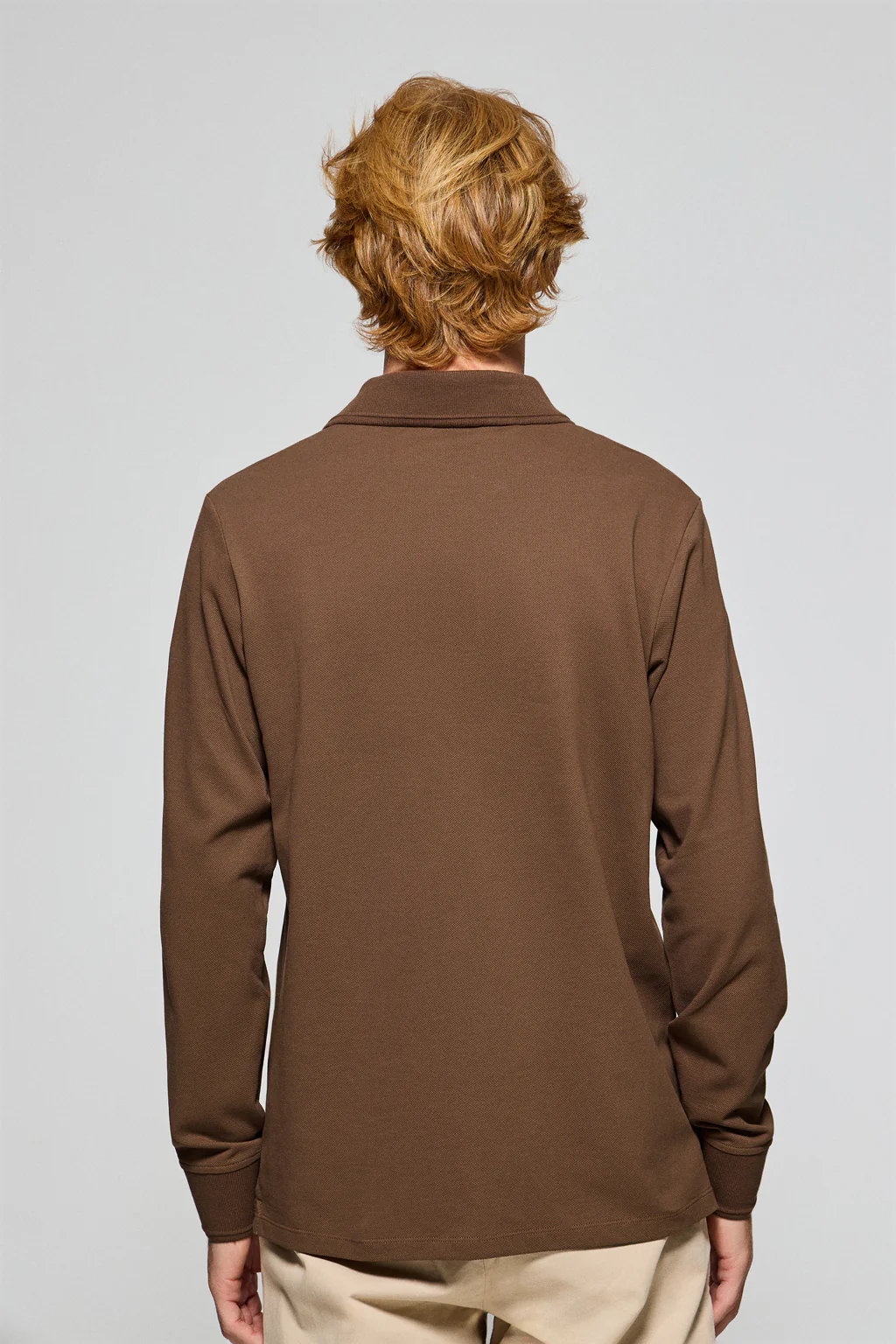 Brown long-sleeve polo shirt with three buttons and Rigby Go logo - Image 2