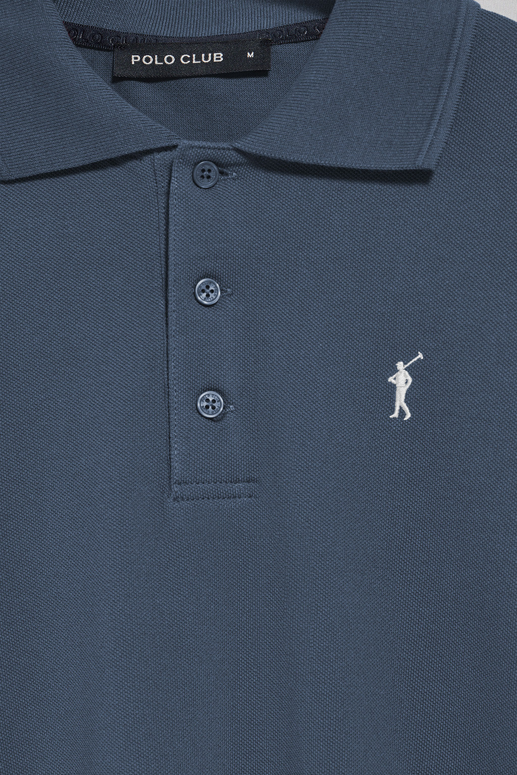 Denim-blue long-sleeve polo shirt with three buttons and Rigby Go logo - Image 7