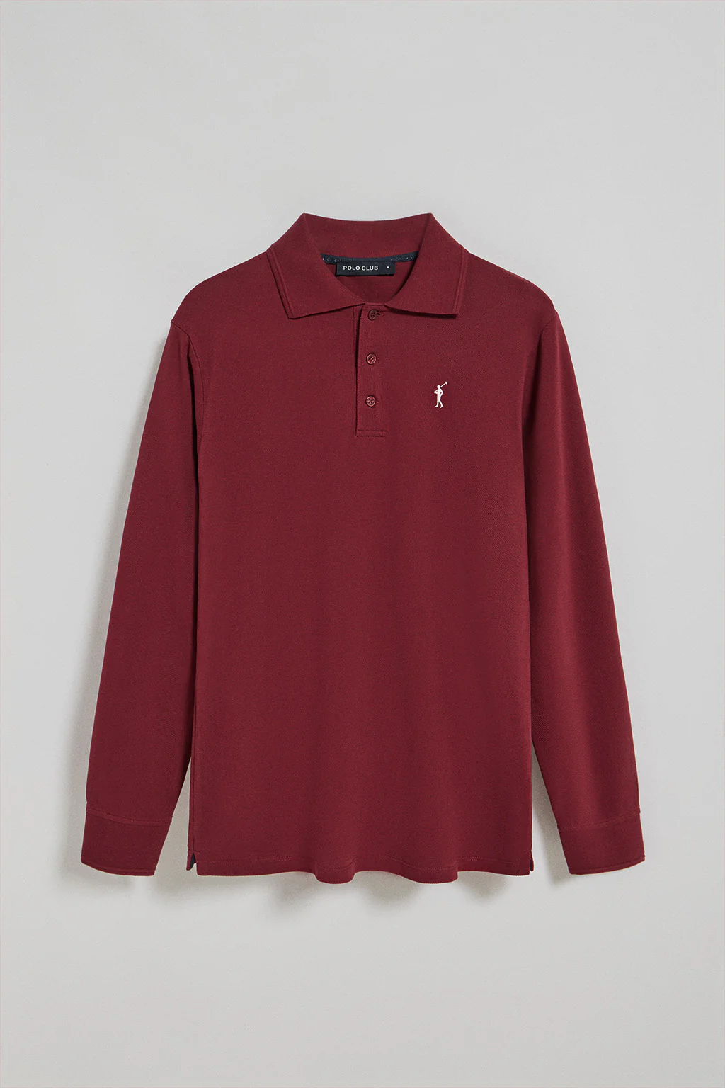 Maroon long-sleeve polo shirt with three buttons and Rigby Go logo - Image 8