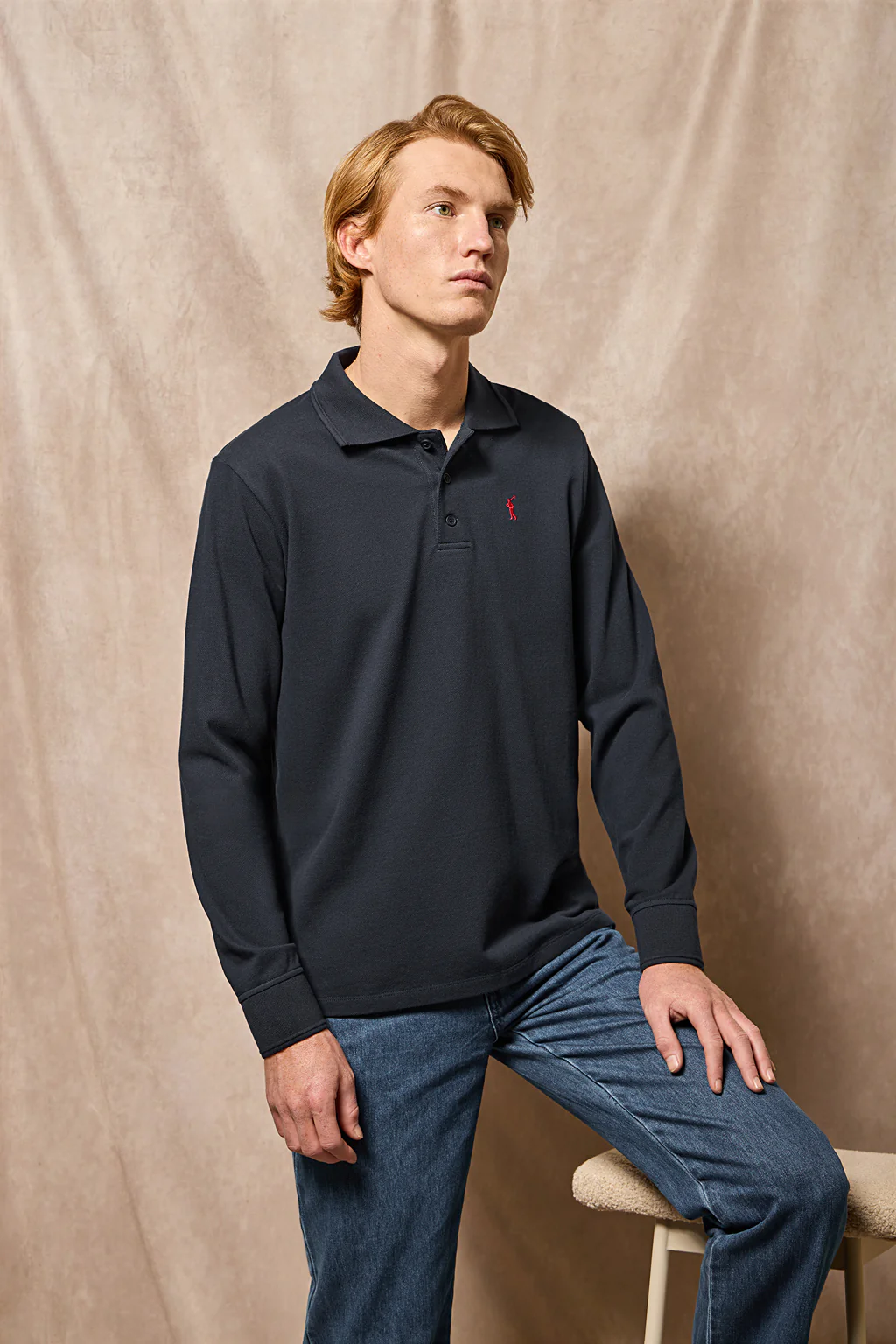 Navy-blue long-sleeve polo shirt with three buttons and Rigby Go logo - Image 11