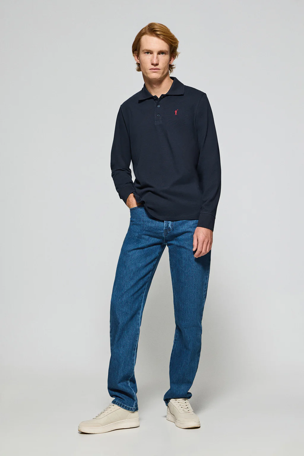 Navy-blue long-sleeve polo shirt with three buttons and Rigby Go logo - Image 4