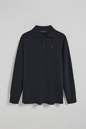 Navy-blue long-sleeve polo shirt with three buttons and Rigby Go logo - Image 9