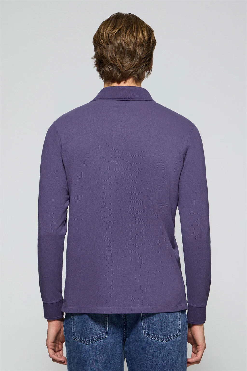 Ocean-blue long-sleeve polo shirt with three buttons and Rigby Go logo - Image 2
