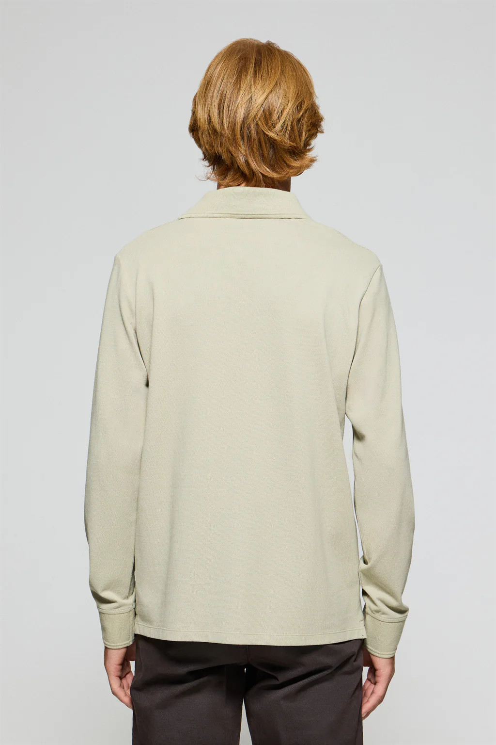 Stone-grey long-sleeve polo shirt with three buttons and Rigby Go logo - Image 2