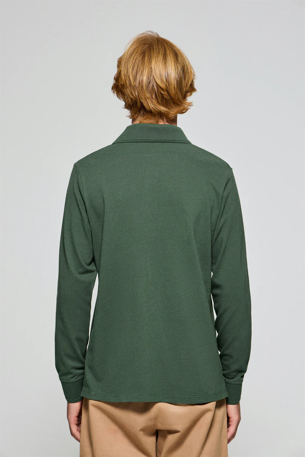 Green long-sleeve polo shirt with three buttons and Rigby Go logo - Image 2