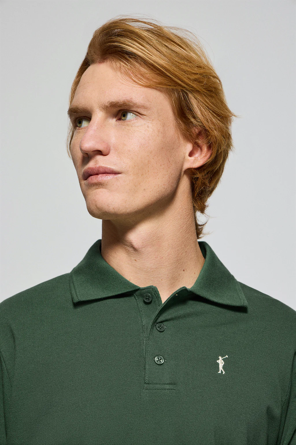 Green long-sleeve polo shirt with three buttons and Rigby Go logo - Image 3