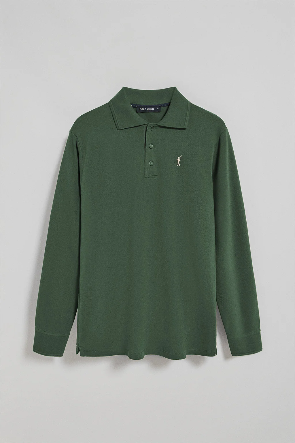 Green long-sleeve polo shirt with three buttons and Rigby Go logo - Image 5