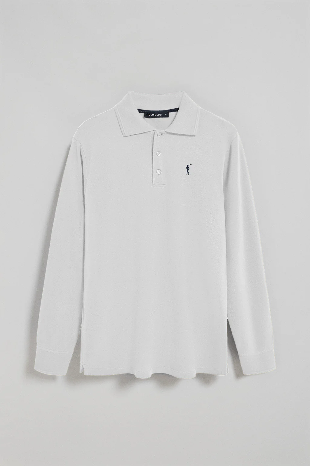 White long-sleeve polo shirt with three buttons and Rigby Go logo - Image 5