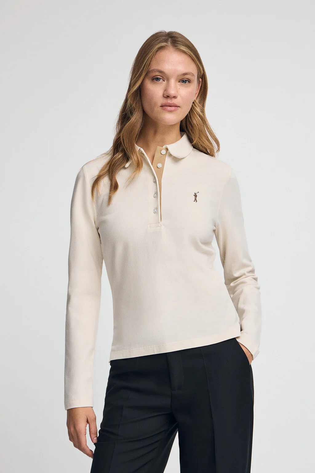 Nude polo shirt with contrast detailing and Rigby Go embroidery - Image 2