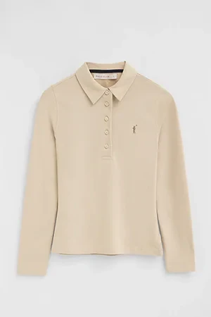 Beige long-sleeve slim-fit polo shirt with Rigby Go embroidery - Image 10