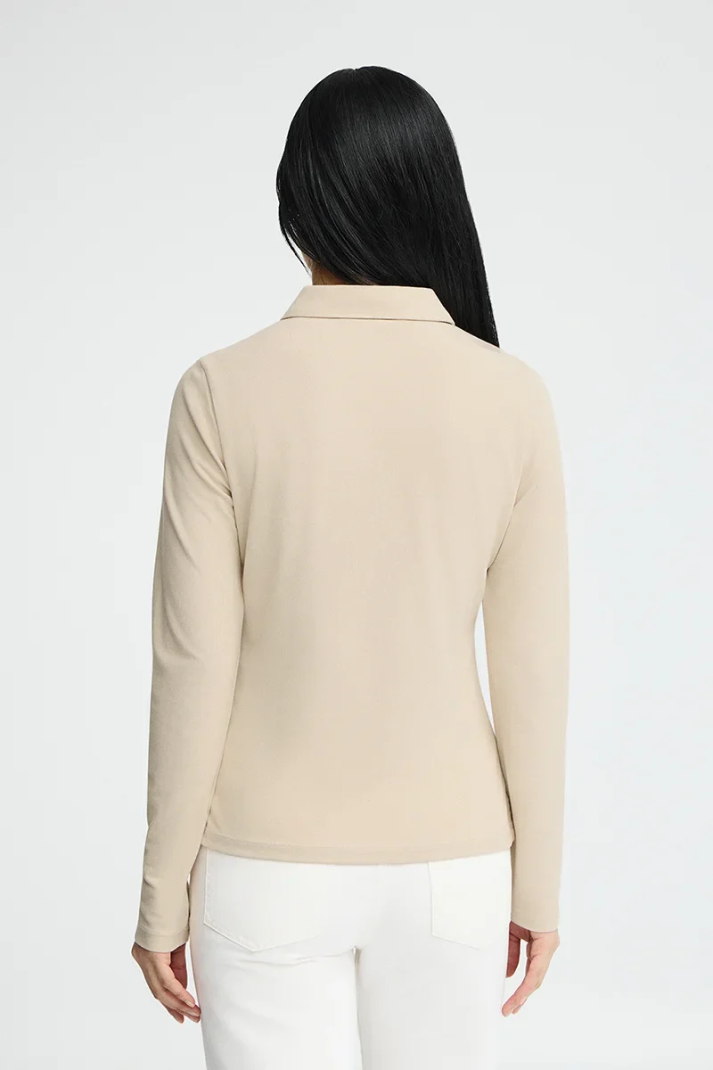 Beige long-sleeve slim-fit polo shirt with Rigby Go embroidery - Image 4