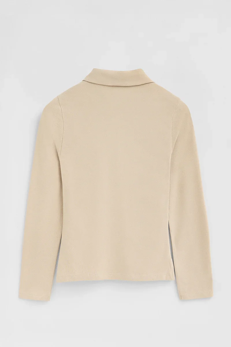 Beige long-sleeve slim-fit polo shirt with Rigby Go embroidery - Image 8