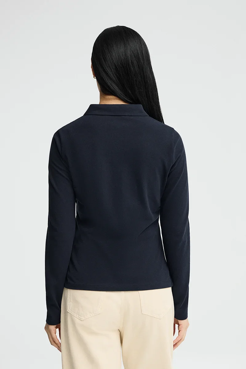 Navy-blue long-sleeve slim-fit polo shirt with Rigby Go embroidery - Image 5