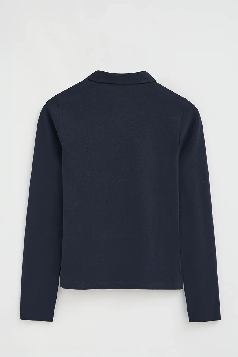Navy-blue long-sleeve slim-fit polo shirt with Rigby Go embroidery - Image 8