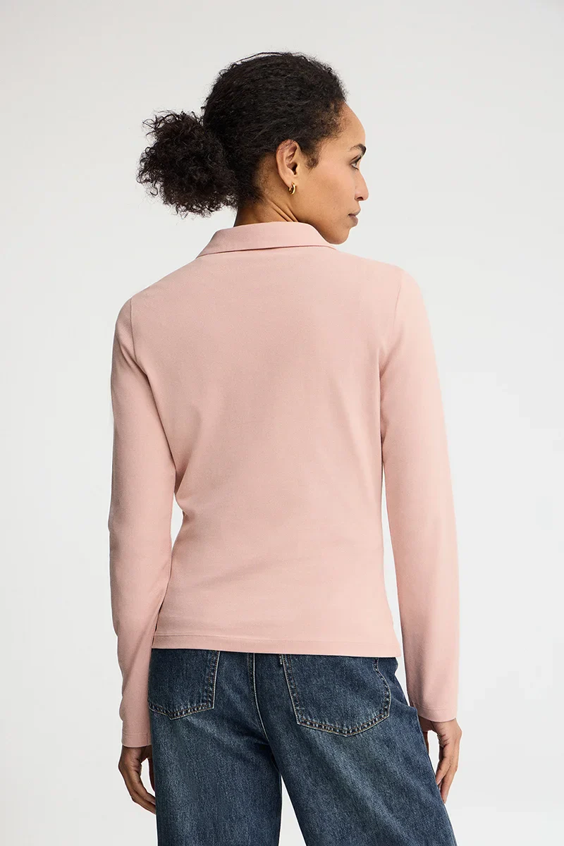 Pale-pink long-sleeve slim-fit polo shirt with Rigby Go embroidery - Image 4