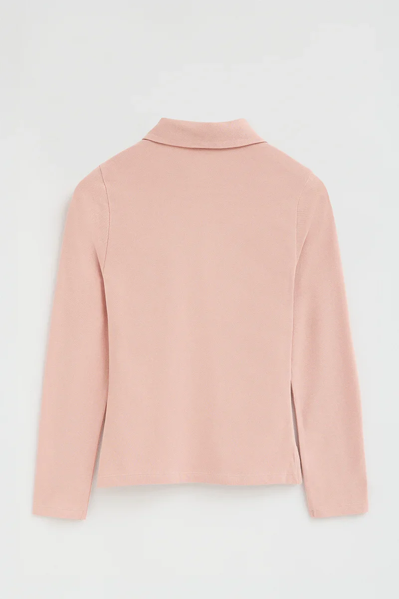 Pale-pink long-sleeve slim-fit polo shirt with Rigby Go embroidery - Image 7