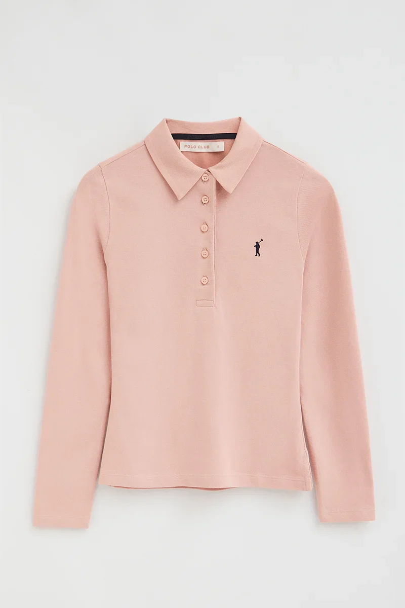 Pale-pink long-sleeve slim-fit polo shirt with Rigby Go embroidery - Image 8