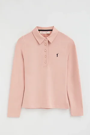 Pale-pink long-sleeve slim-fit polo shirt with Rigby Go embroidery - Image 9