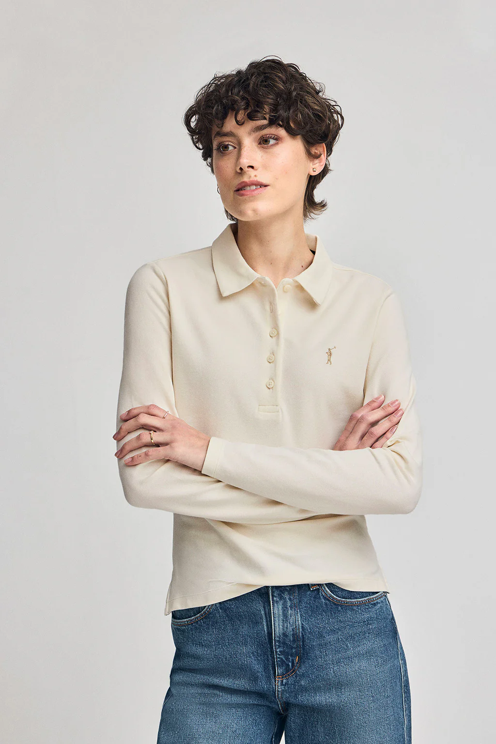 Nude five-button polo shirt Priyanka with Rigby Go embroidery