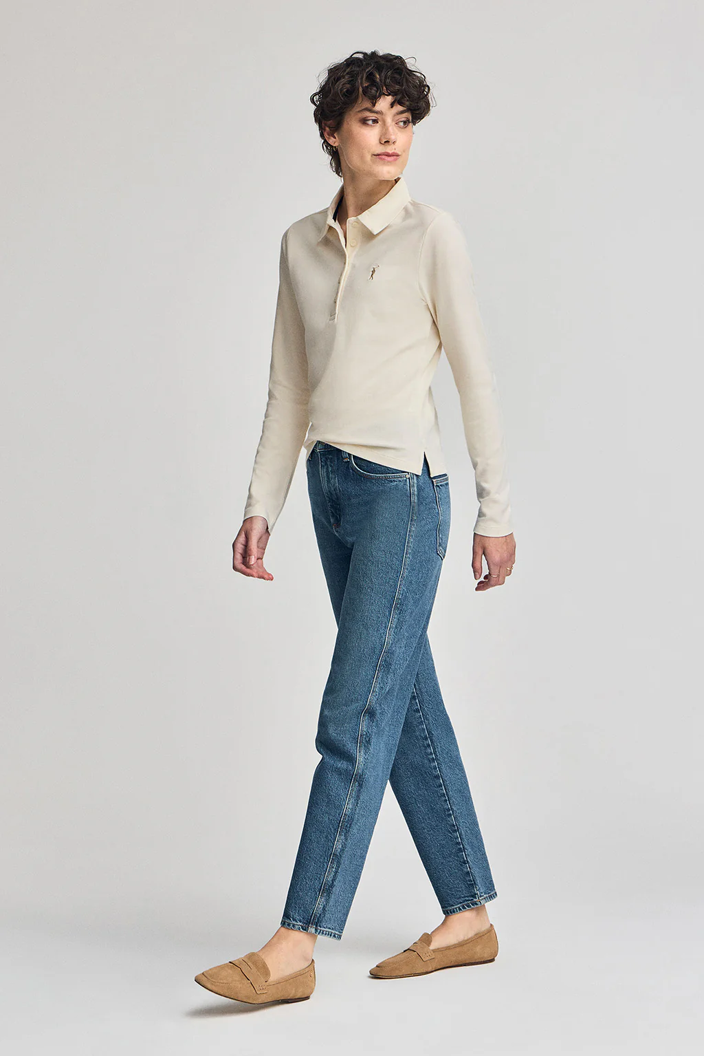 Nude five-button polo shirt Priyanka with Rigby Go embroidery - Image 4