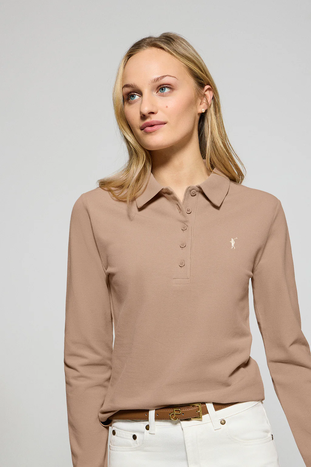 Light-brown five-button polo shirt Priyanka with Rigby Go embroidery