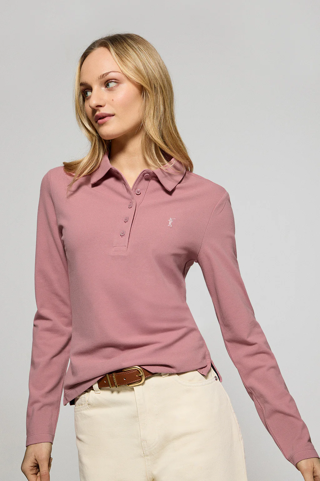 Dusty-pink five-button polo shirt Priyanka with Rigby Go embroidery