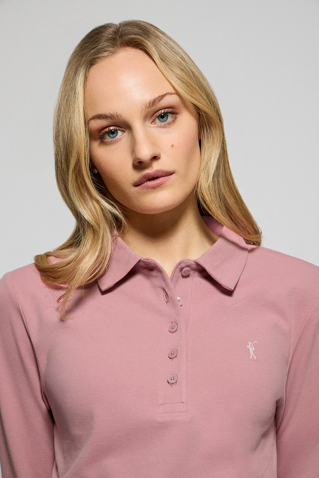 Dusty-pink five-button polo shirt Priyanka with Rigby Go embroidery - Image 3