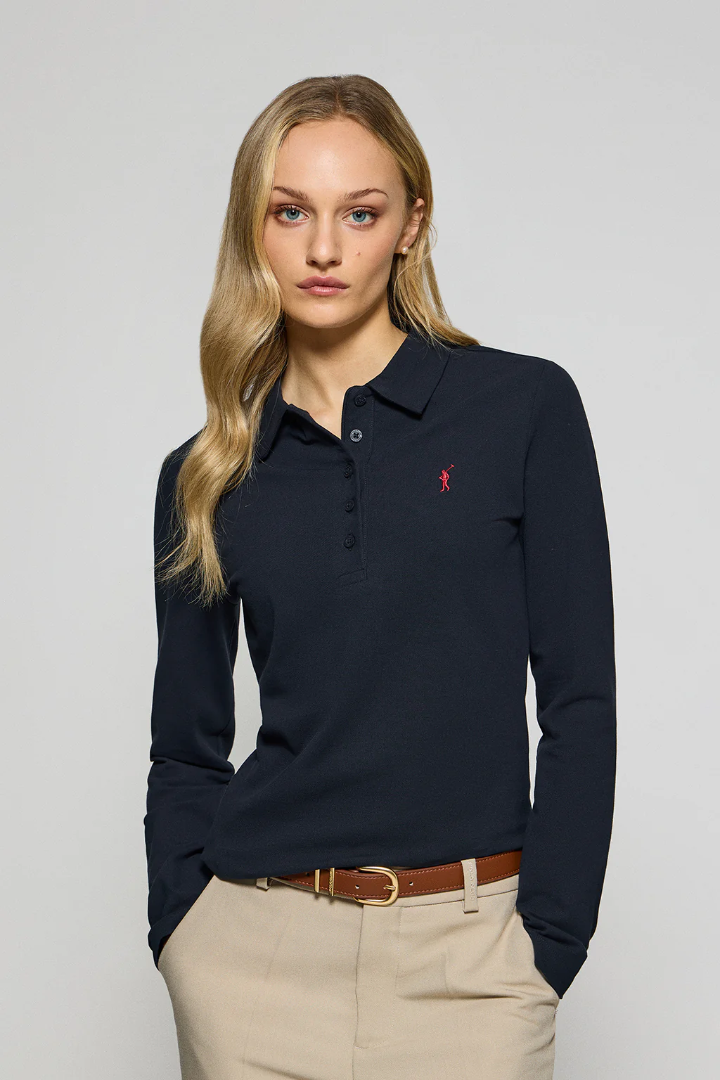 Navy-blue five-button polo shirt Priyanka with Rigby Go embroidery