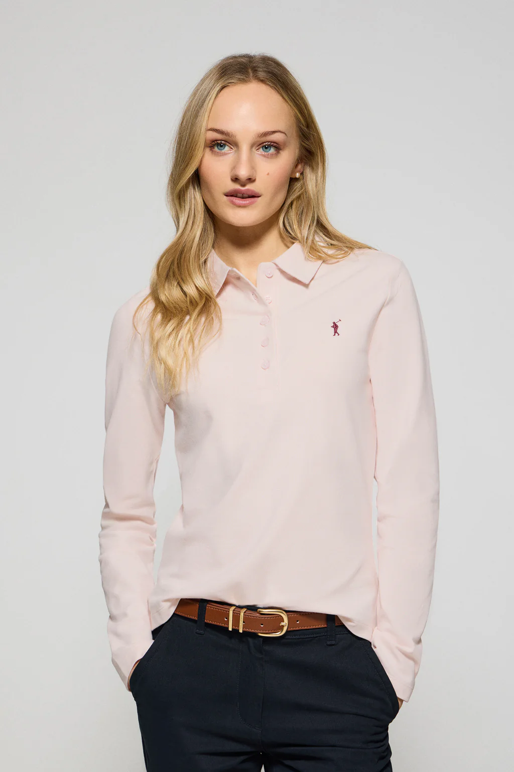Pink five-button polo shirt Priyanka with Rigby Go embroidery
