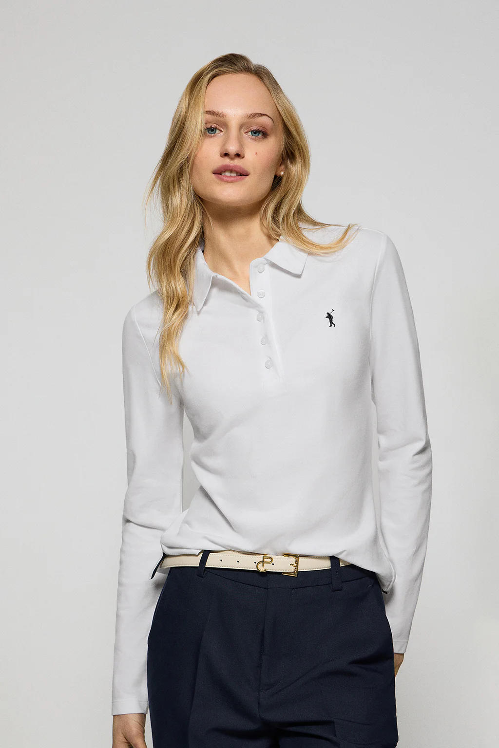 White five-button polo shirt Priyanka with Rigby Go embroidery