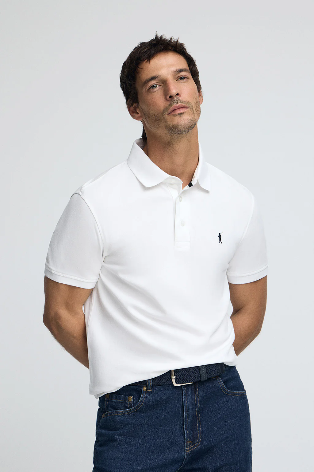 White slim-fit pique polo shirt with Rigby Go embroidered logo