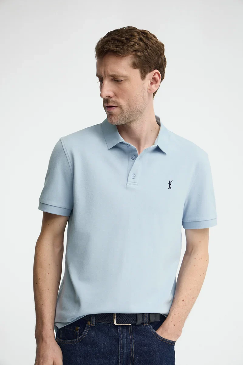 Light-blue slim-fit polo shirt with Rigby Go embroidery - Image 2