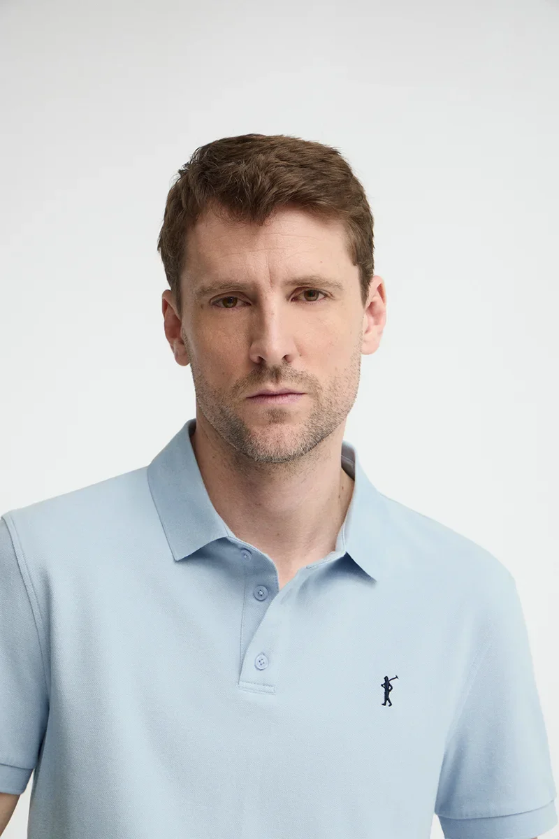 Light-blue slim-fit polo shirt with Rigby Go embroidery - Image 3