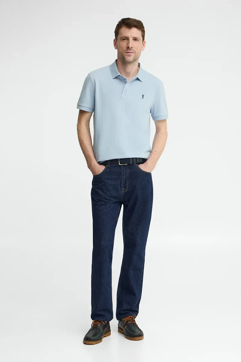 Light-blue slim-fit polo shirt with Rigby Go embroidery - Image 4