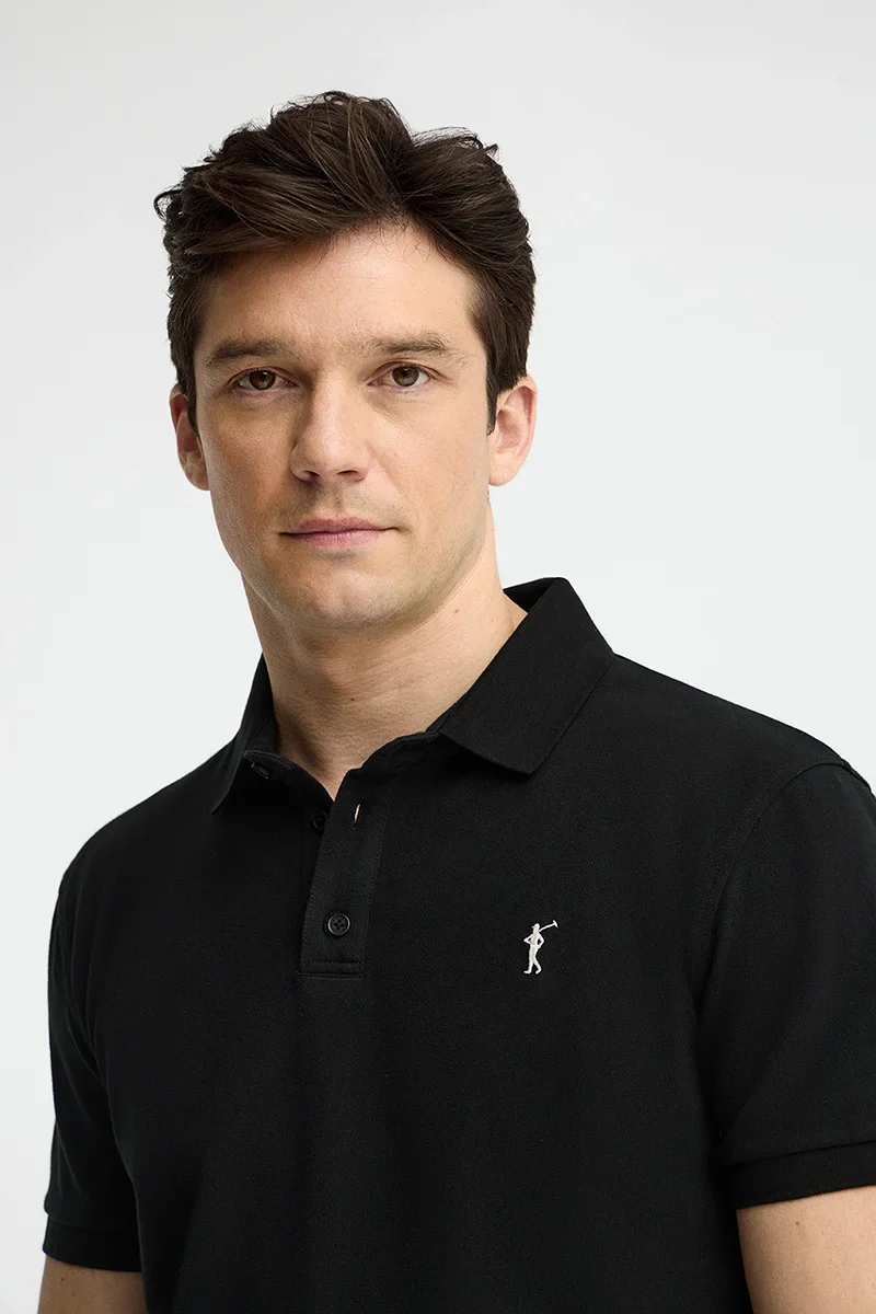 Black slim-fit polo shirt with Rigby Go embroidery - Image 3