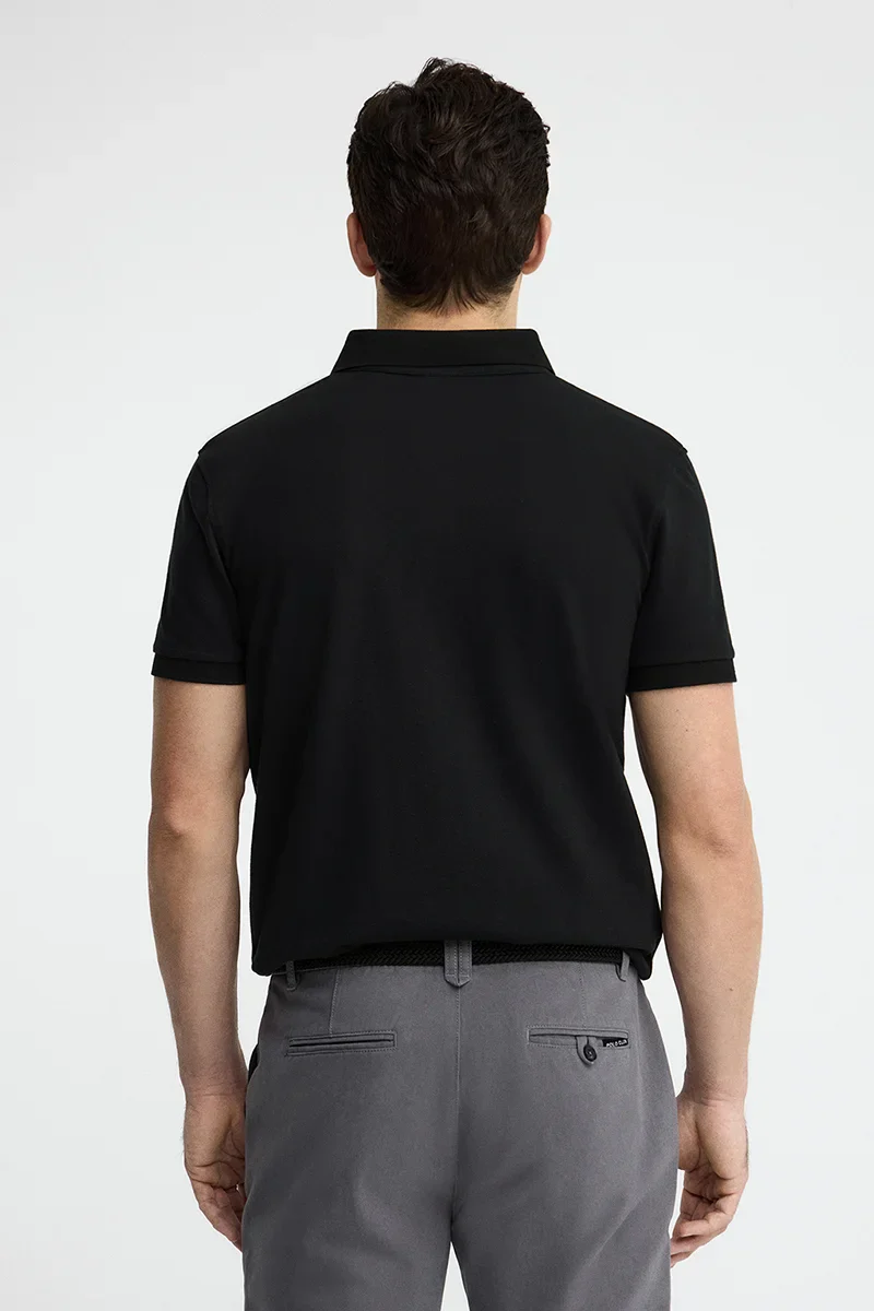 Black slim-fit polo shirt with Rigby Go embroidery - Image 5