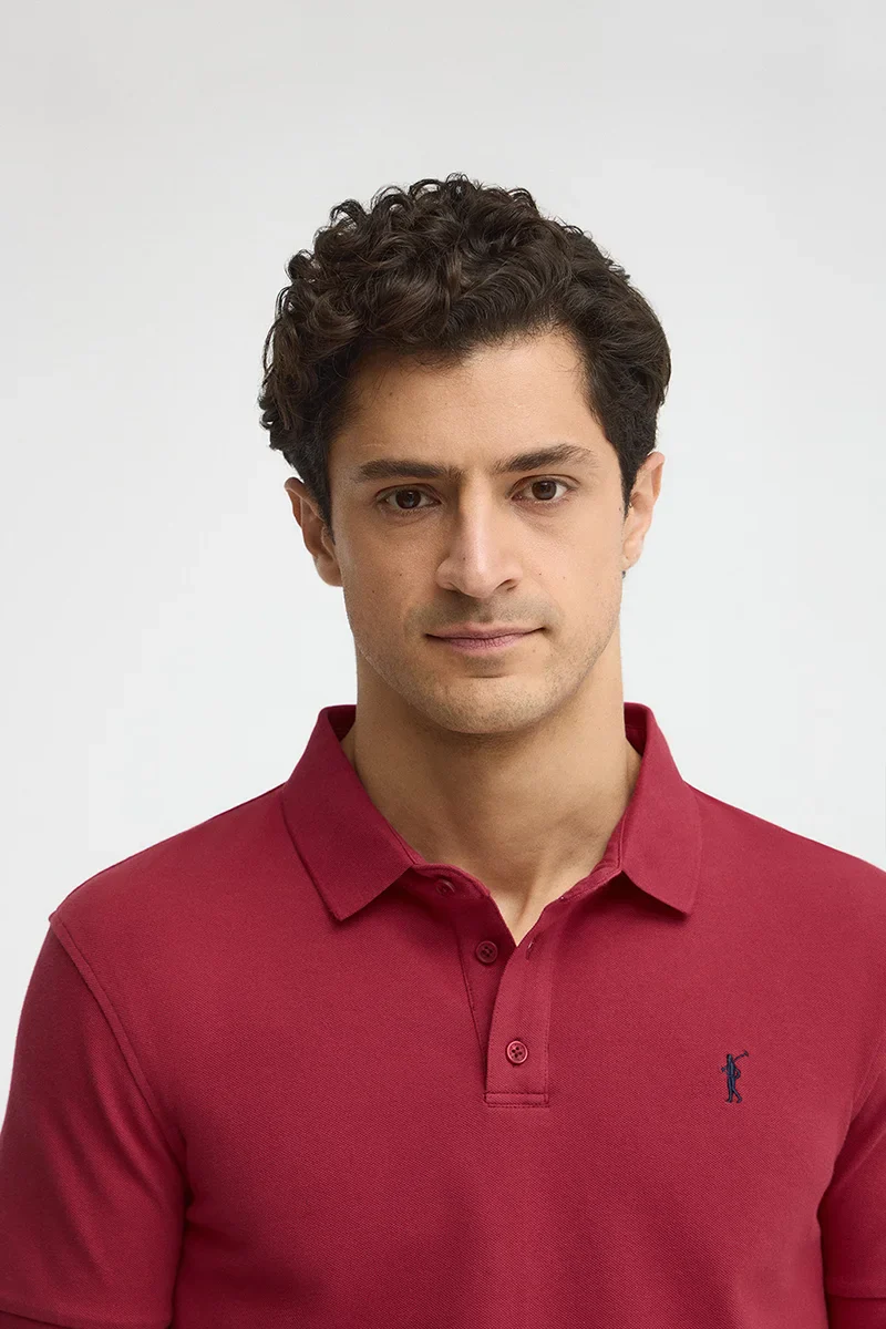 Burnt-red slim-fit polo shirt with Rigby Go embroidery - Image 3