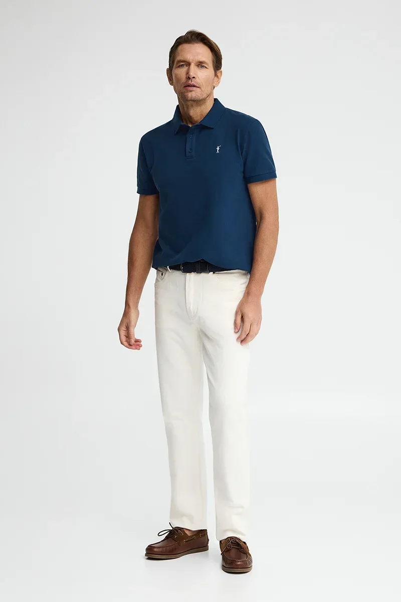 Indigo-blue slim-fit polo shirt with Rigby Go embroidery - Image 4