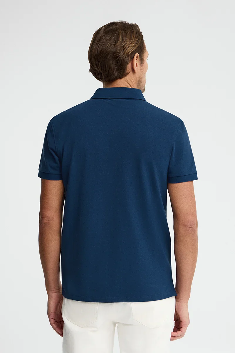 Indigo-blue slim-fit polo shirt with Rigby Go embroidery - Image 5
