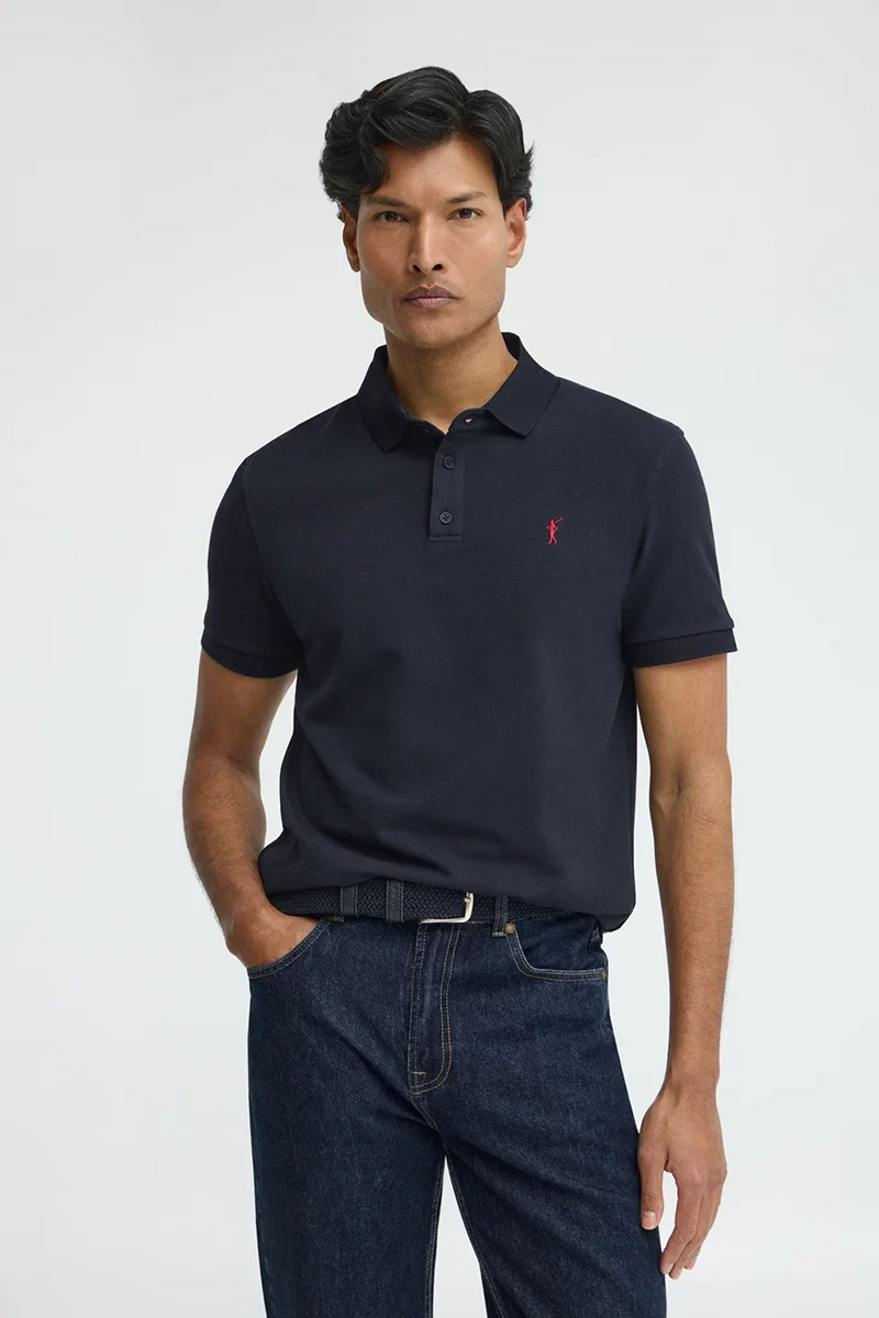 Navy-blue slim-fit polo shirt with Rigby Go embroidery - Image 3