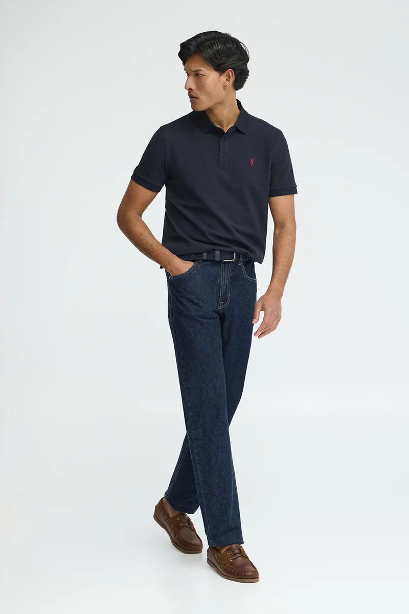 Navy-blue slim-fit polo shirt with Rigby Go embroidery - Image 4