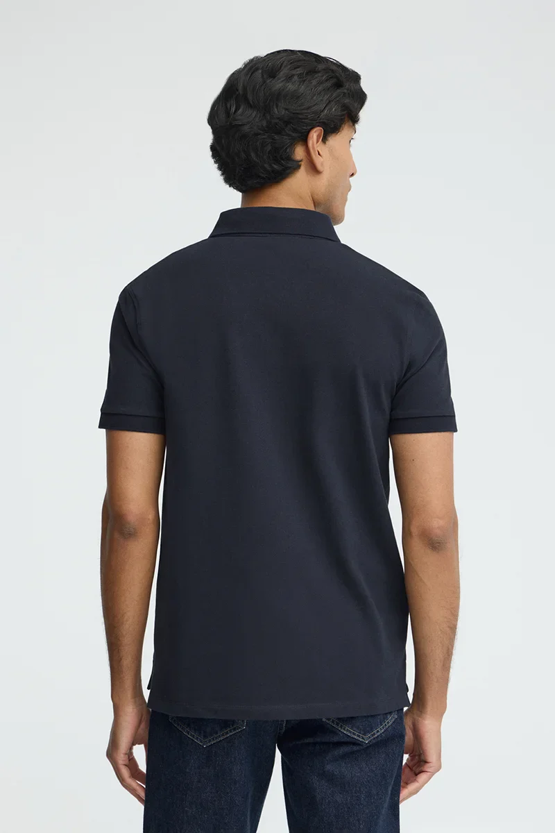 Navy-blue slim-fit polo shirt with Rigby Go embroidery - Image 5