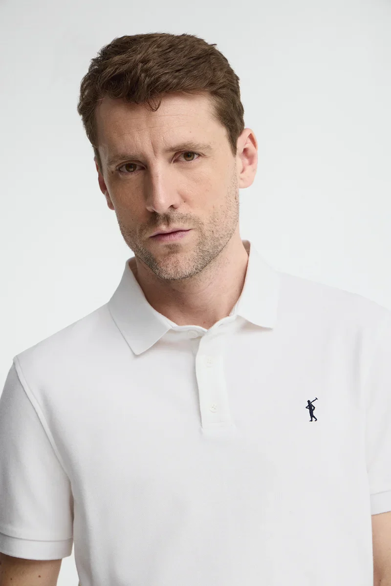 White slim-fit polo shirt with Rigby Go embroidery