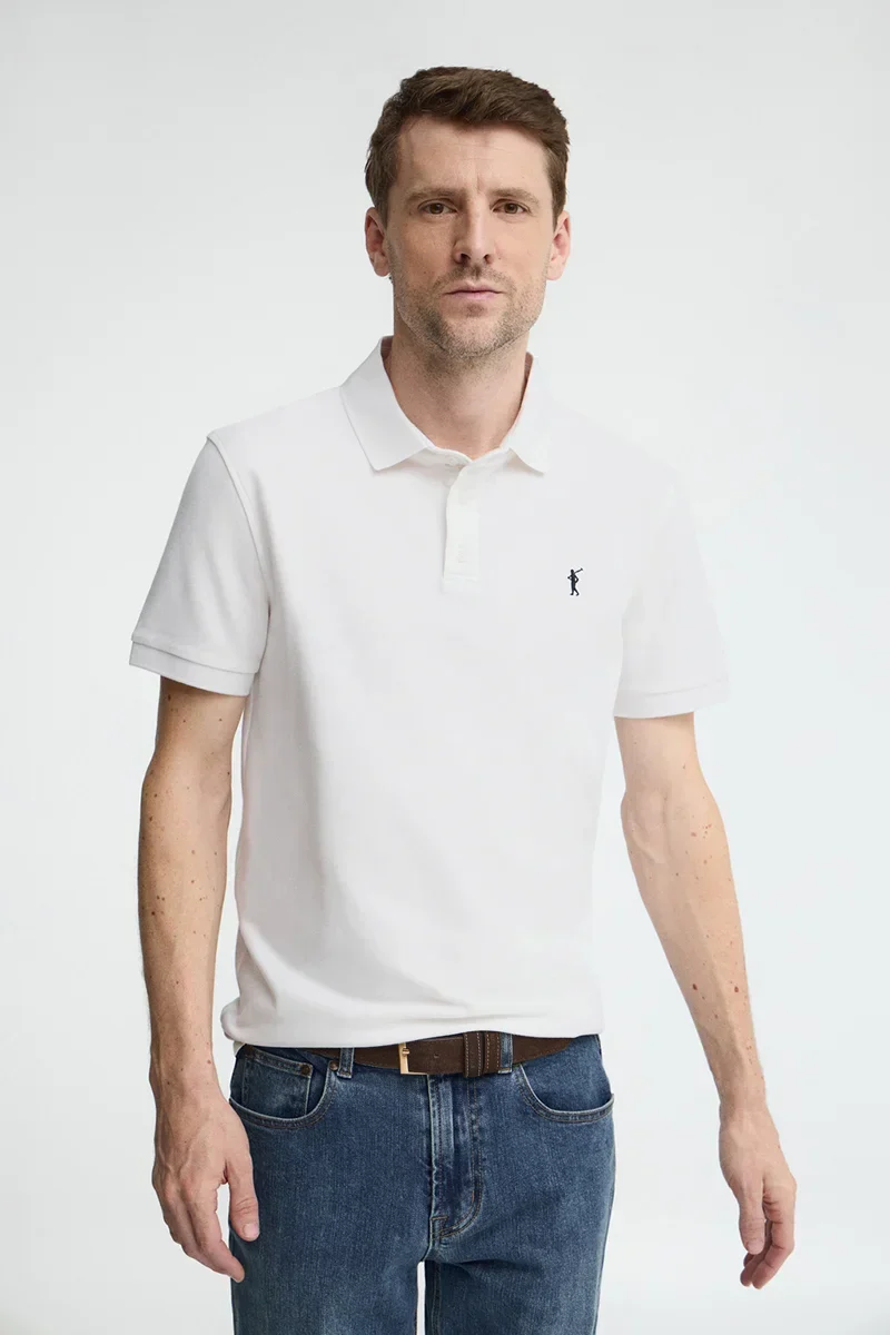 White slim-fit polo shirt with Rigby Go embroidery - Image 2