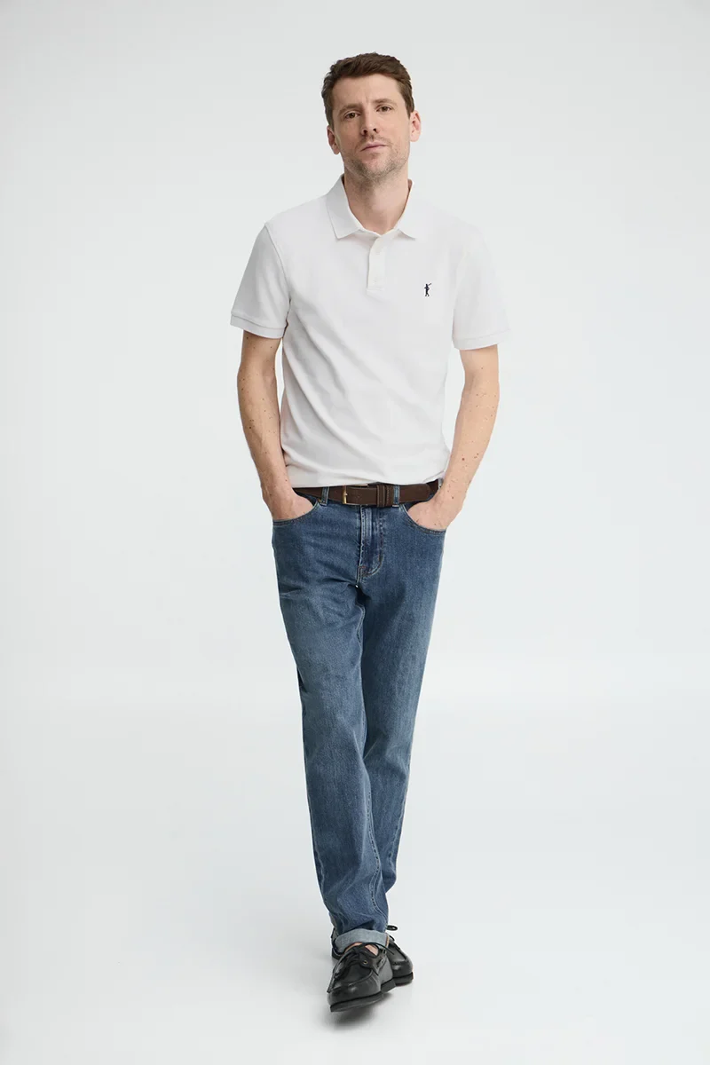 White slim-fit polo shirt with Rigby Go embroidery - Image 3