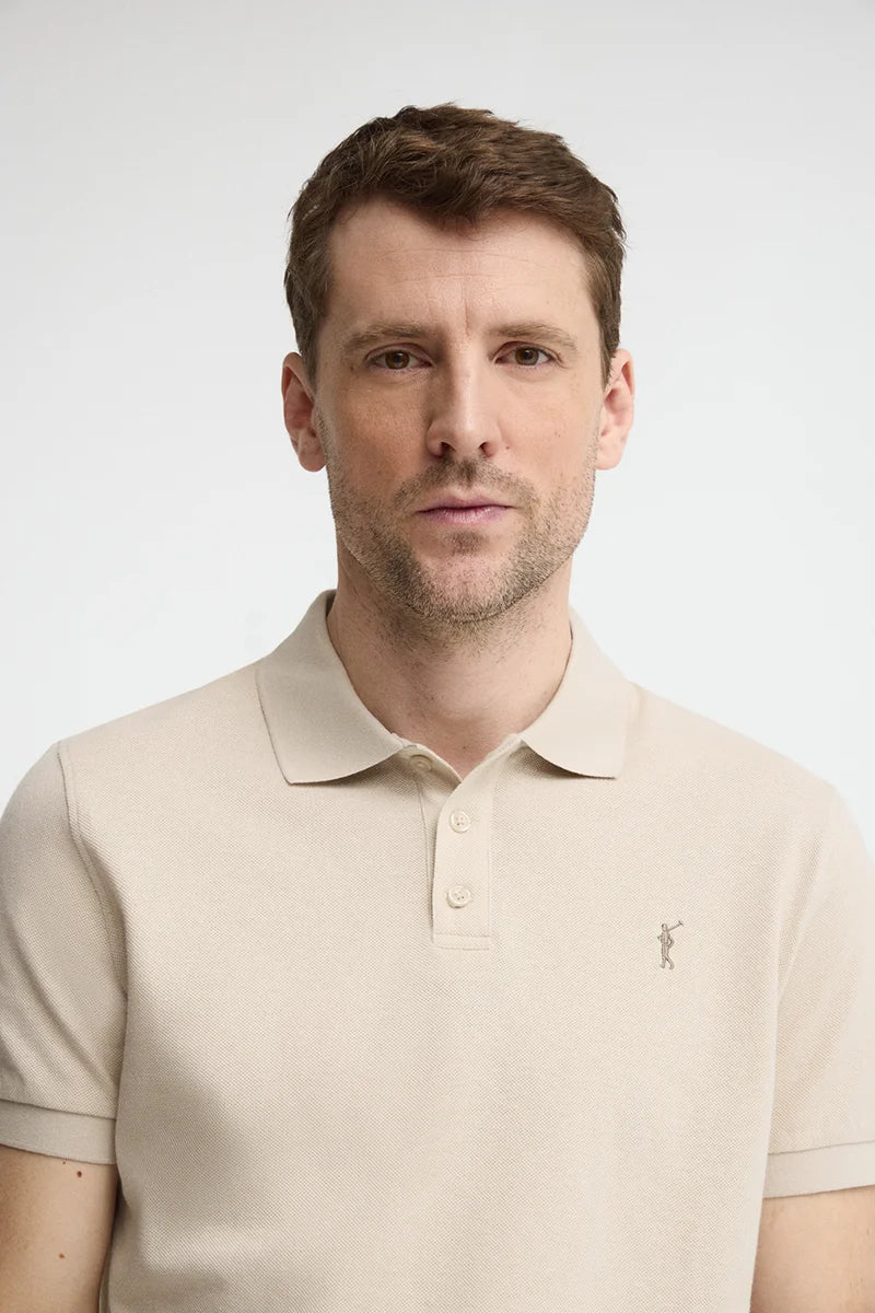 Beige cotton-linen polo shirt with Rigby Go embroidery - Image 3