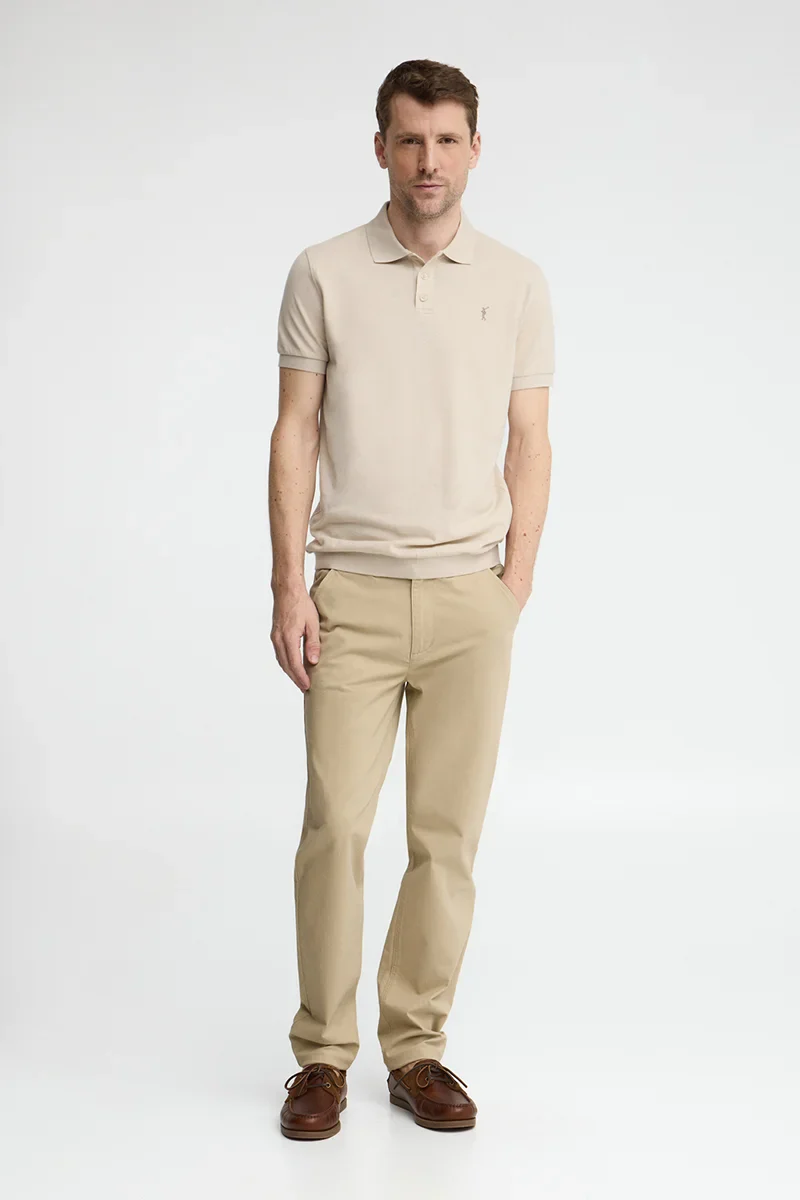 Beige cotton-linen polo shirt with Rigby Go embroidery - Image 4