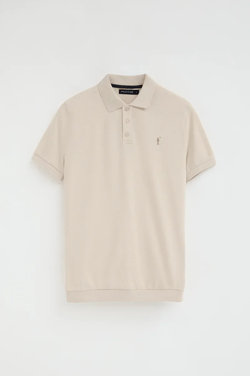 Beige cotton-linen polo shirt with Rigby Go embroidery - Image 9