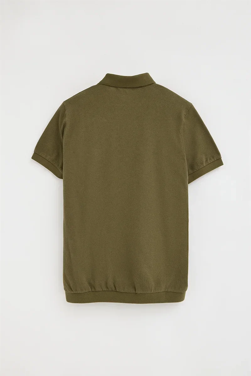 Dark-khaki cotton-linen polo shirt with Rigby Go embroidery - Image 3