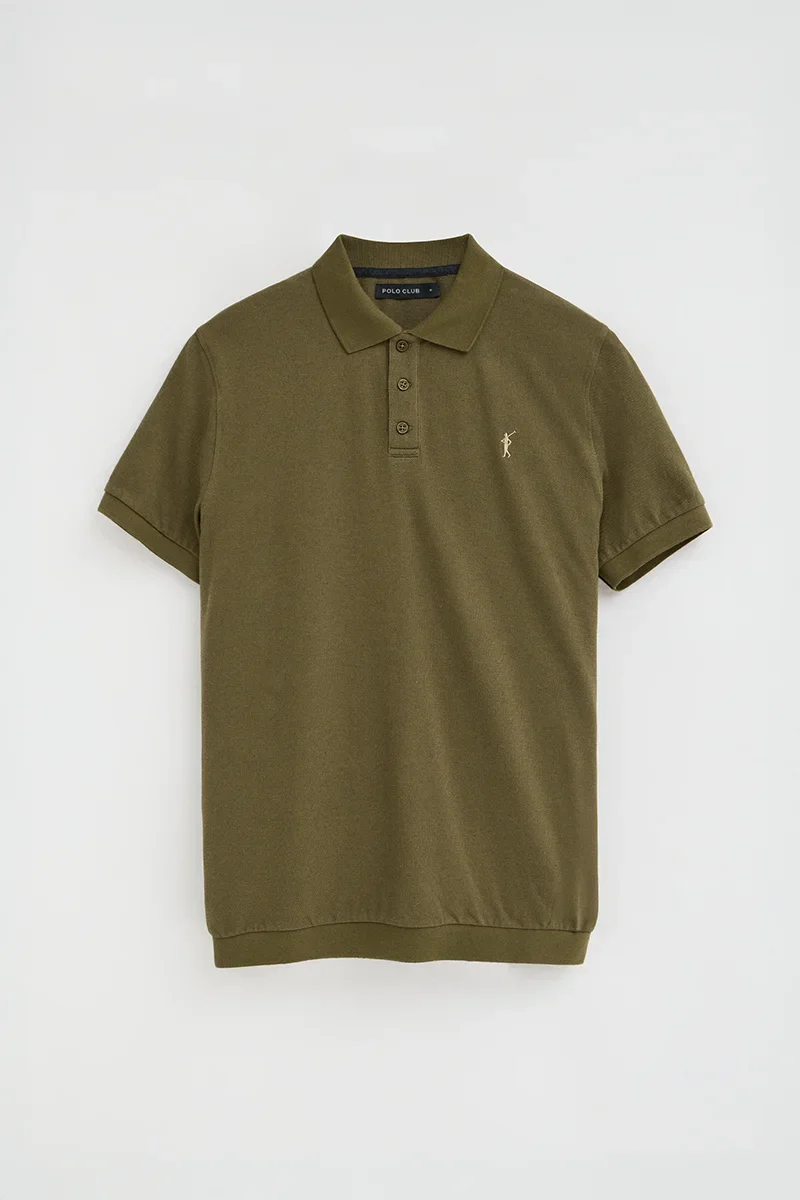 Dark-khaki cotton-linen polo shirt with Rigby Go embroidery - Image 4